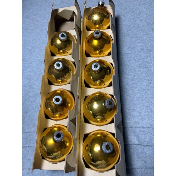 Vintage Newcrest Gold Glass Christmas Tree Ornaments Set of 9 2-Inch Deluxe Qual - Picture 2 of 8